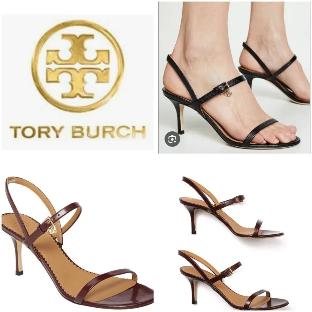 TORY BURCH PENELOPE SLINGBACK SANDALS MALBEC LEATHER STRAPPY Size 7